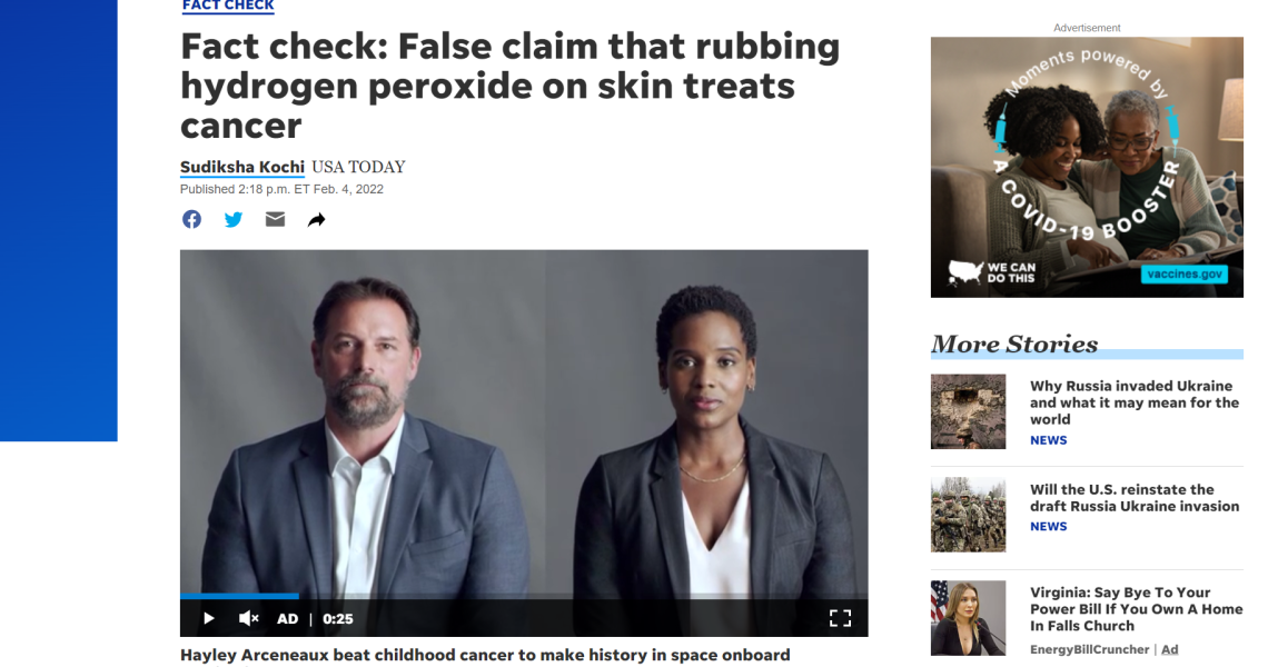 Fact check: False claim that rubbing hydrogen peroxide on skin treats cancer
