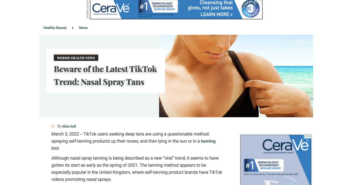 WebMD: Beware of the Latest TikTok Trend: Nasal Spray Tans