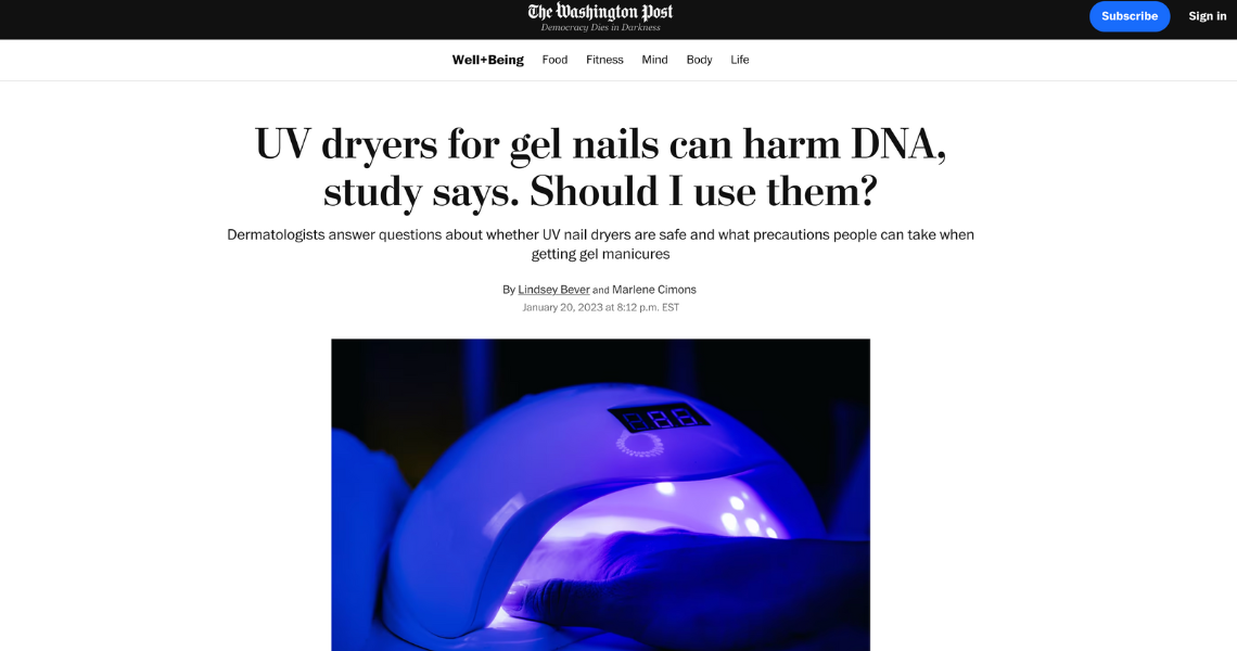 UV dryers for gel nails can harm DNA, study says. Should I use them?  (Washington Post) | GW Medical Faculty Associates